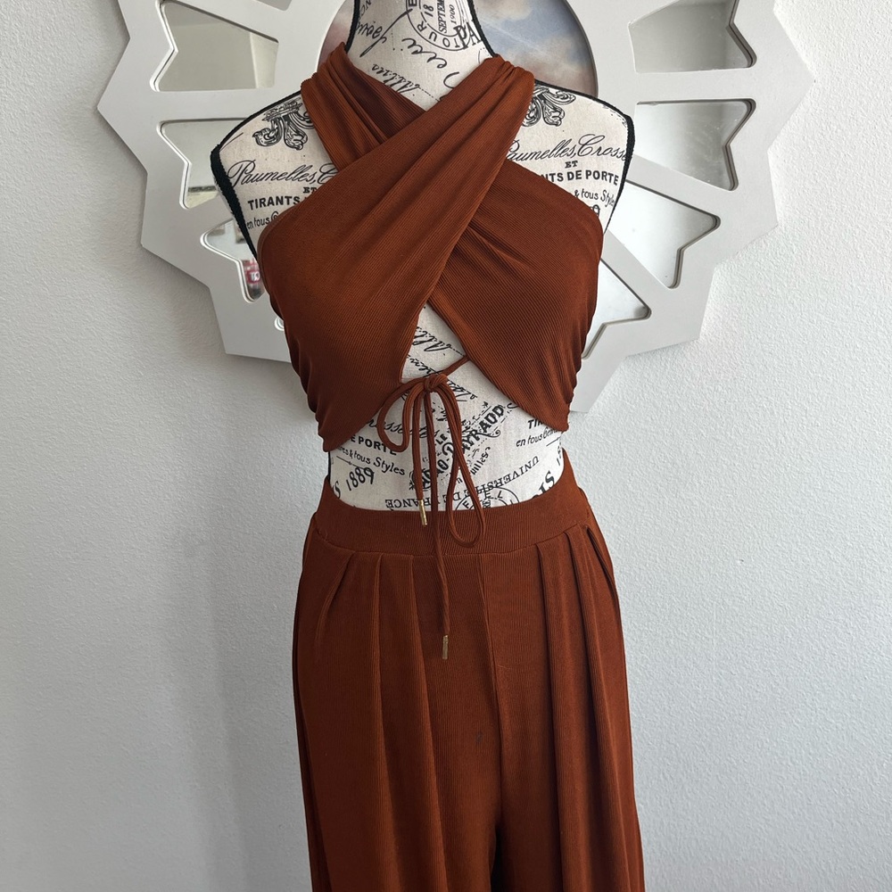 Burnt Orange/ Brown Versatile Halter Jumpsuit - image 1